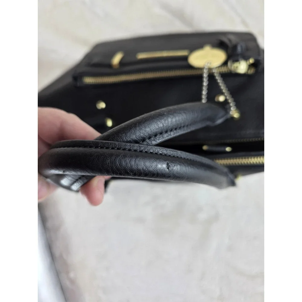 Steve Madden Black Faux Leather Dome Satchel Handbag With Gold‎ Hardware